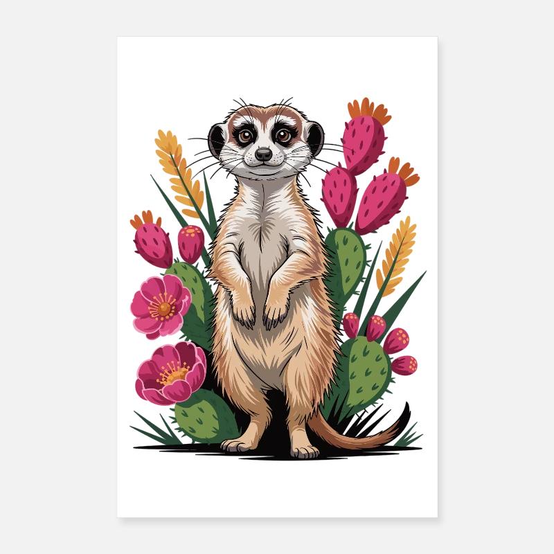 Suricate mignon entre cactus Poster 40 x 60 cm
