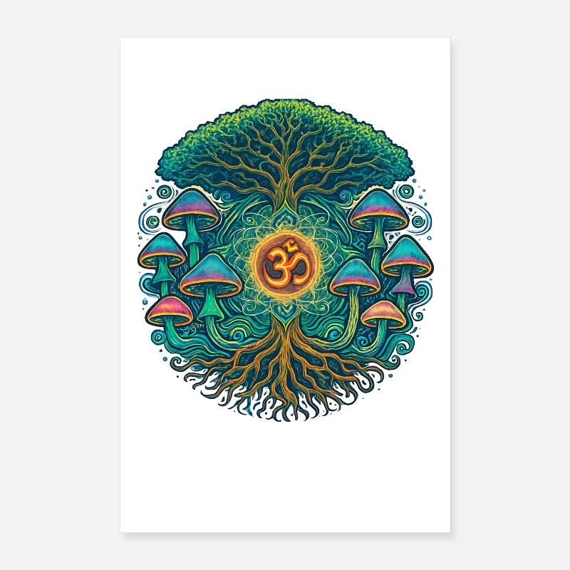 Goa Trance Arbre de Vie Champignons Poster 40 x 60 cm