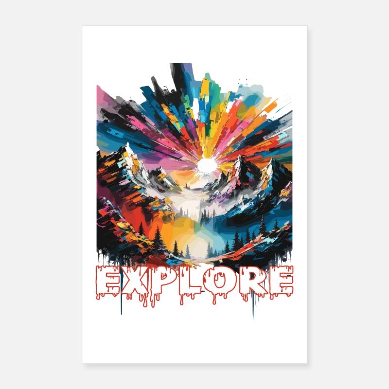 Farbintensive Landschaft mit 'Explore' Aufdruck Poster 40x60 cm