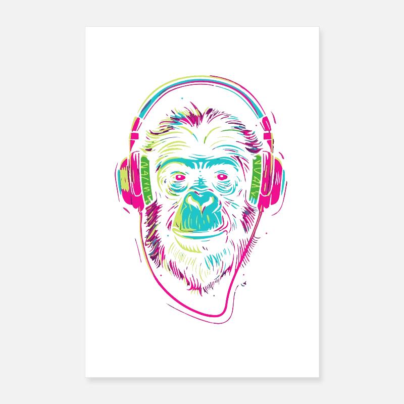 Singe néon avec casque Poster 40 x 60 cm