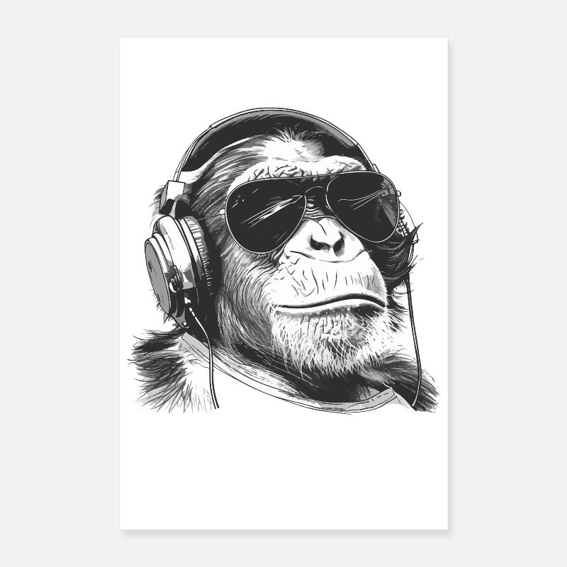 Affe DJ mit Kopfhörern Poster 40x60 cm