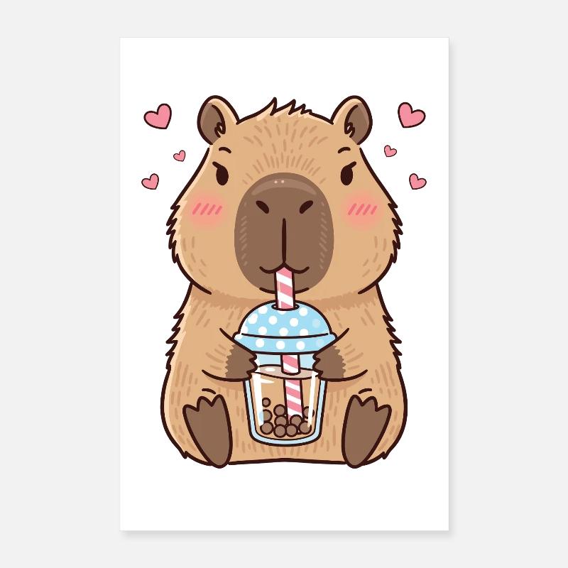 Capybara Bubble Tee Kawaii Poster 40x60 cm