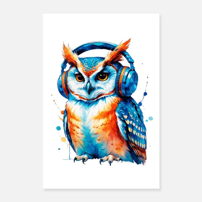 Kopfhörer Eule in Farbenspiel Poster 40x60 cm
