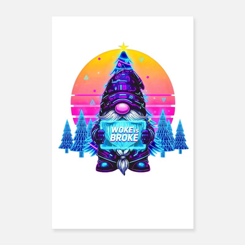 WOKE IS BROKE - Gnome de Noël Synthwave Gnome Poster 40 x 60 cm
