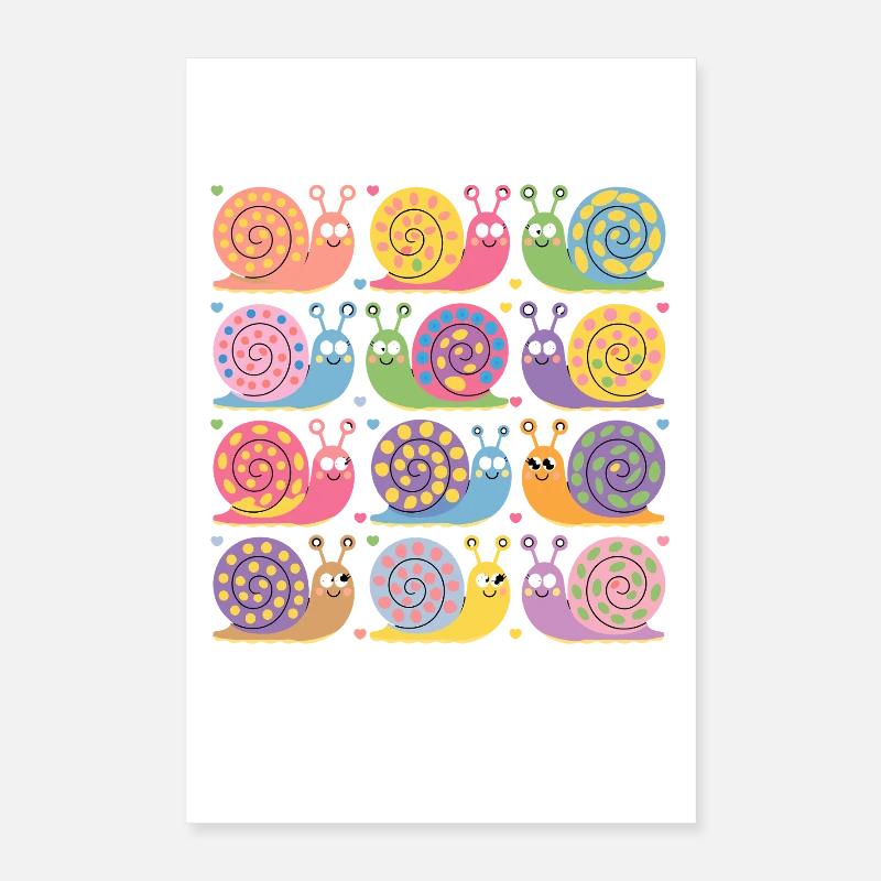 Colorful Kawaii Snail Pattern Pastel Colors Poster 16" x 24" (40x60 cm)