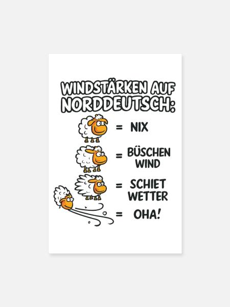 Norddeutsche Windstärken Schäfchen - Poster 40x60 cm - Weiß