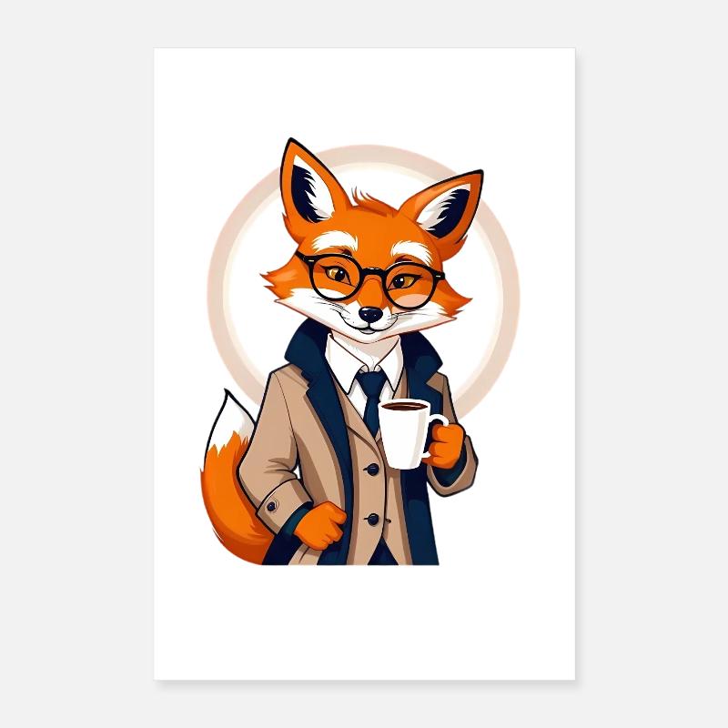 Fuchs im Anzug mit Kaffee Poster 40x60 cm