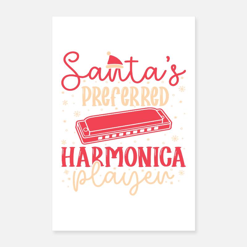 Harmonica drôle de joueur d’harmonica : l’harmonica préféré du Père Noël Poster 40 x 60 cm