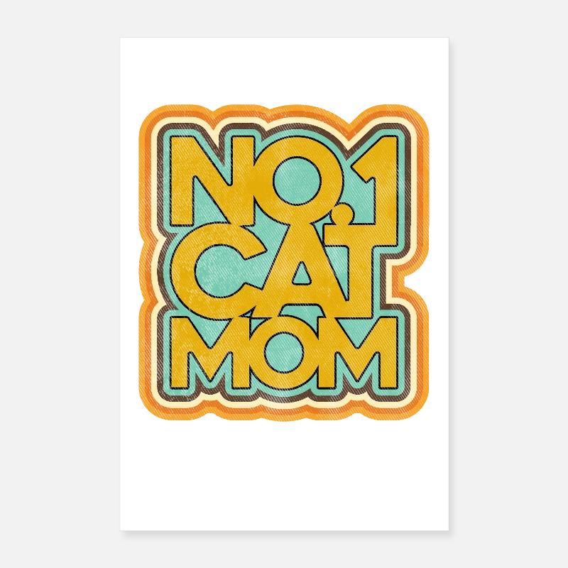 Katze Mama Nummer Eins Retro Abzeichen Poster 40x60 cm