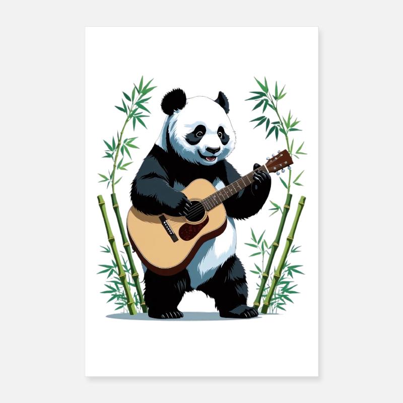 Guitariste panda dans la forêt de bambous Poster 40 x 60 cm