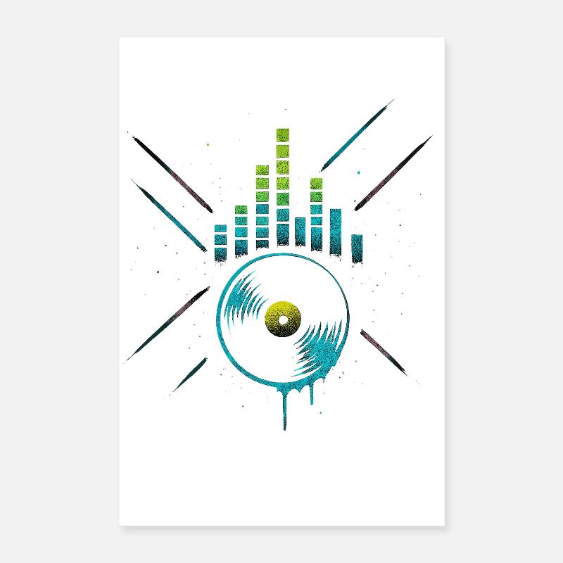 Neon Vinyl Equalizer, Club Techno Beats Poster 40x60 cm