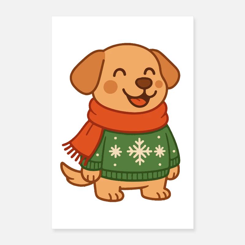 Lustiger Hund Weihnachtspullover Weihnachtsmann Schneeflocken Poster 40x60 cm