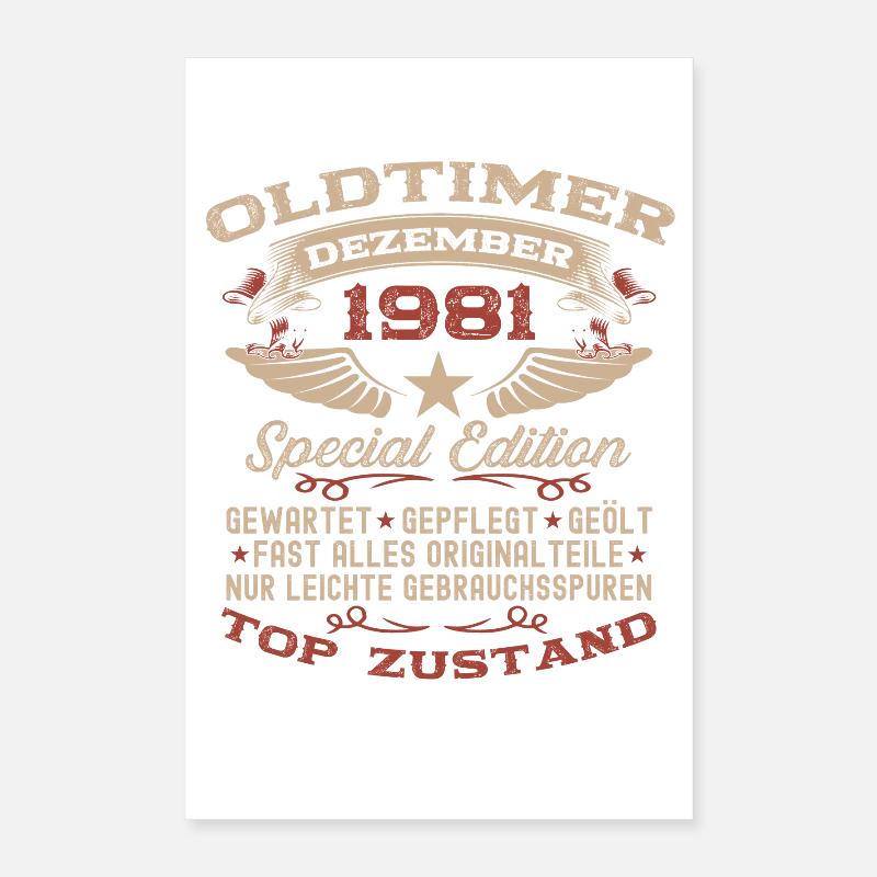 44. Geburtstag Geschenk Oldtimer Dezember 1981 Poster 40x60 cm