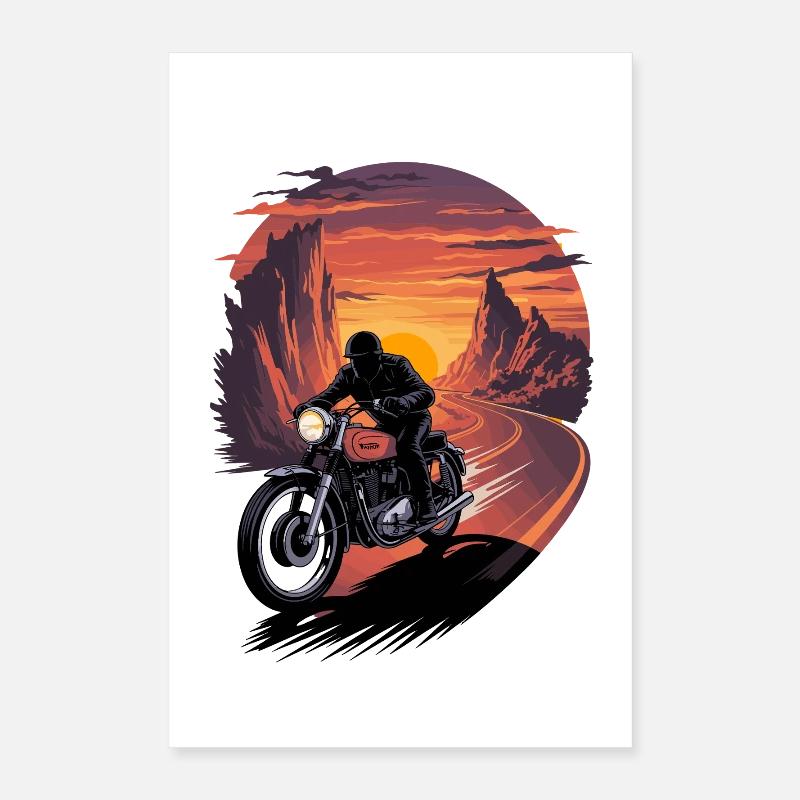 Motorcyclist before sunset on open Poster 16" x 24" (40x60 cm)