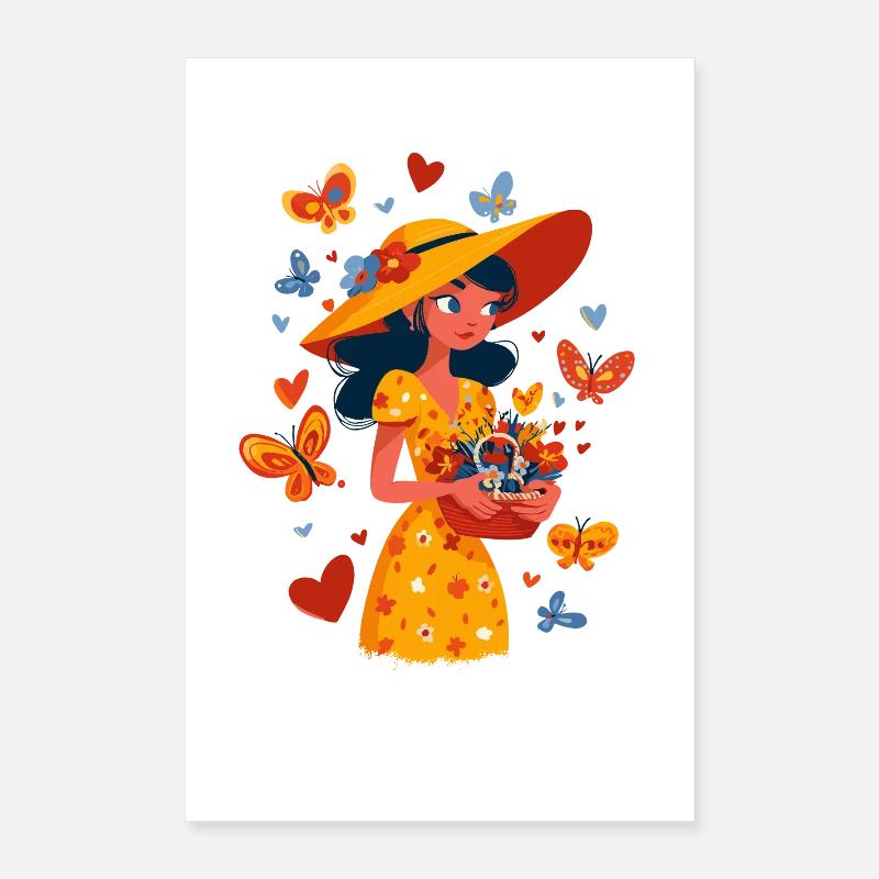 Fée du printemps avec panier de fleurs Poster 40 x 60 cm