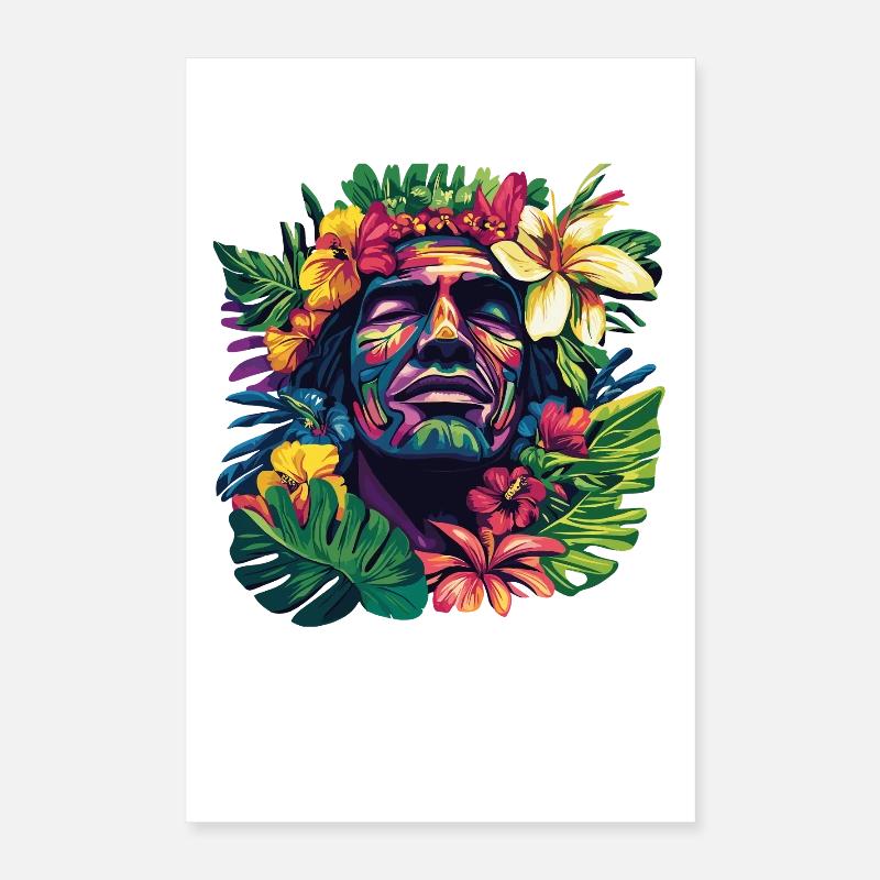 Tropischer Gesichtskopf mit Blumenkranz Poster 40x60 cm