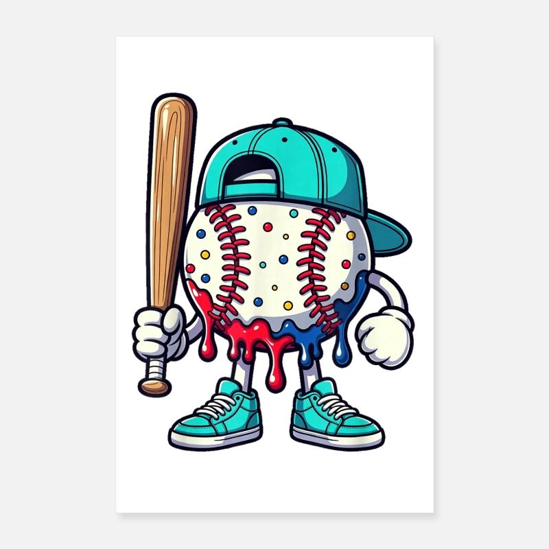 Schmelzendes Baseball-Maskottchen mit Schläger Poster 40x60 cm