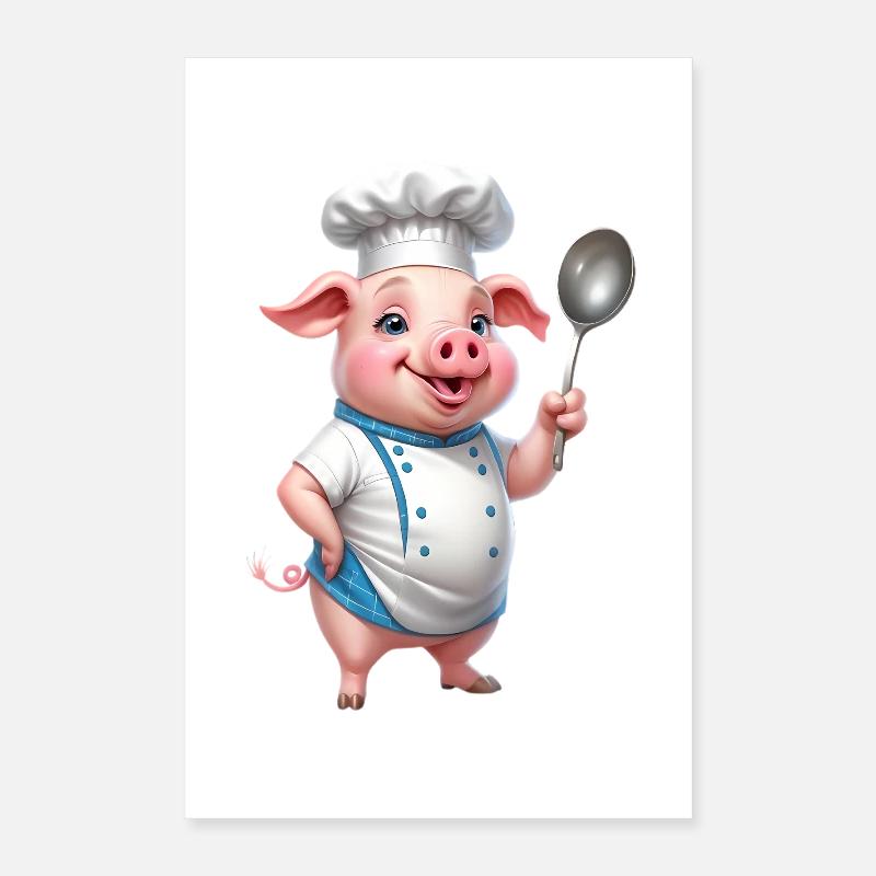 Kochschwein Chef mit Löffel Poster 40x60 cm