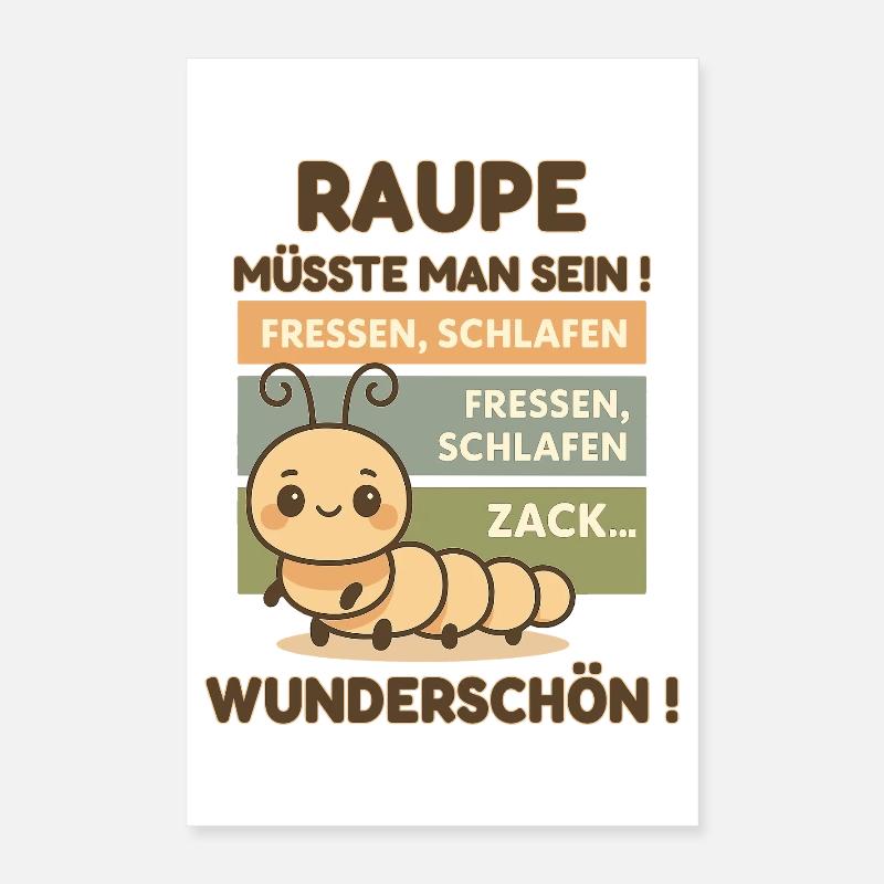 Dicton de chenille – Mange, dors mignon Poster 40 x 60 cm