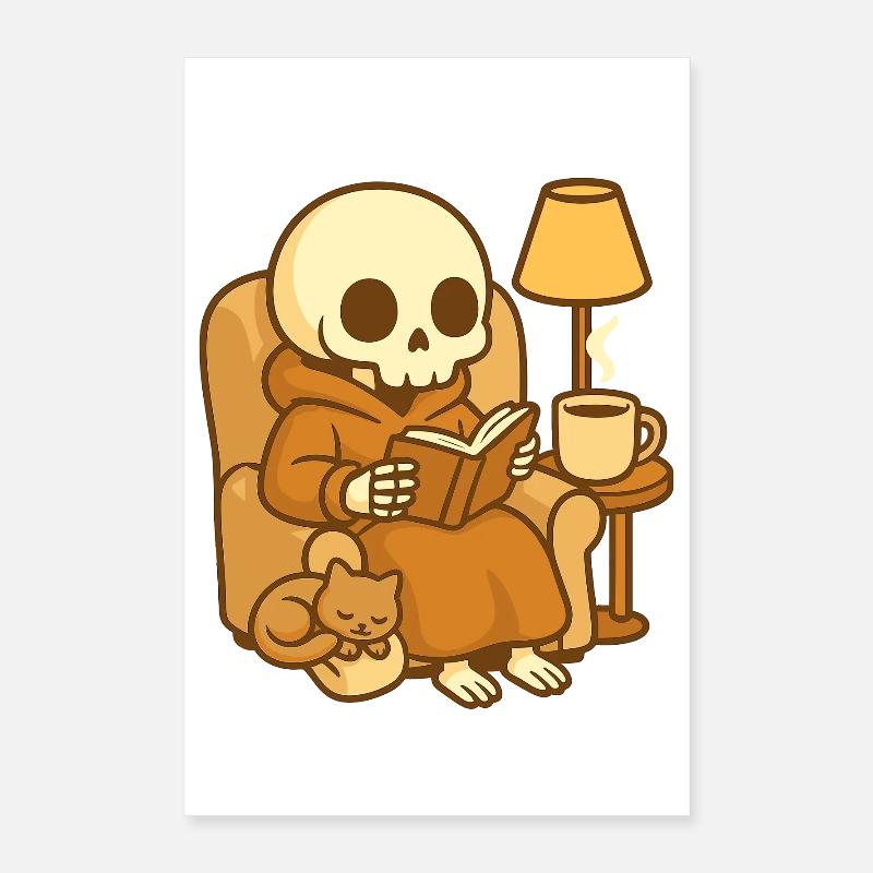 Lesendes Skelett – Cozy Reading Poster 40x60 cm