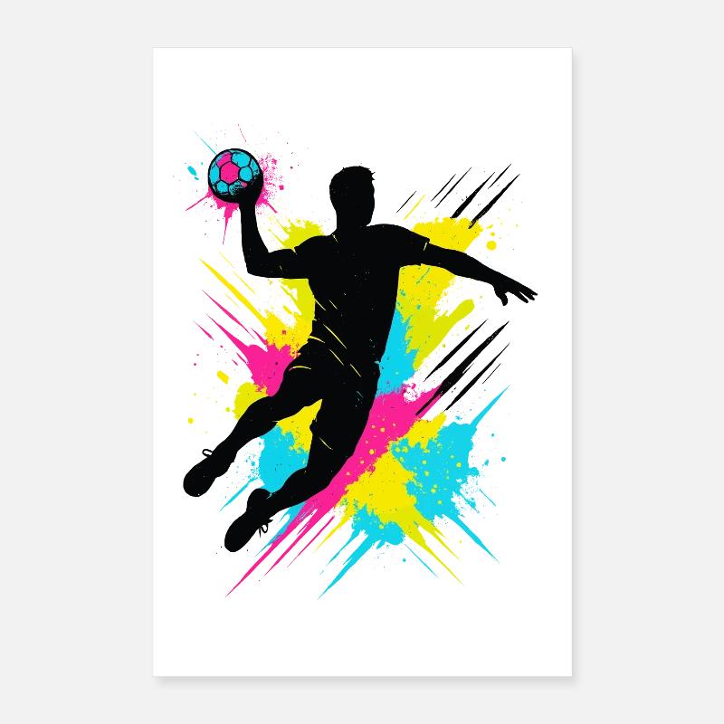 Handball Spieler Splash, bunter Sprungwurf, Action Poster 40x60 cm