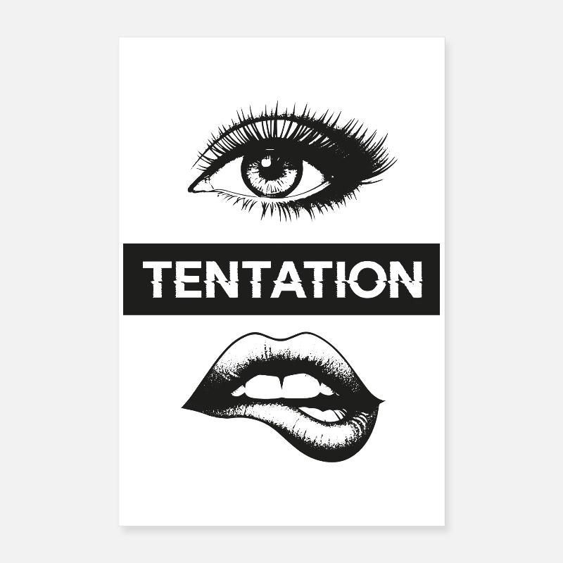 Tentation: Œil et Lèvres Noir Blanc Poster 40 x 60 cm