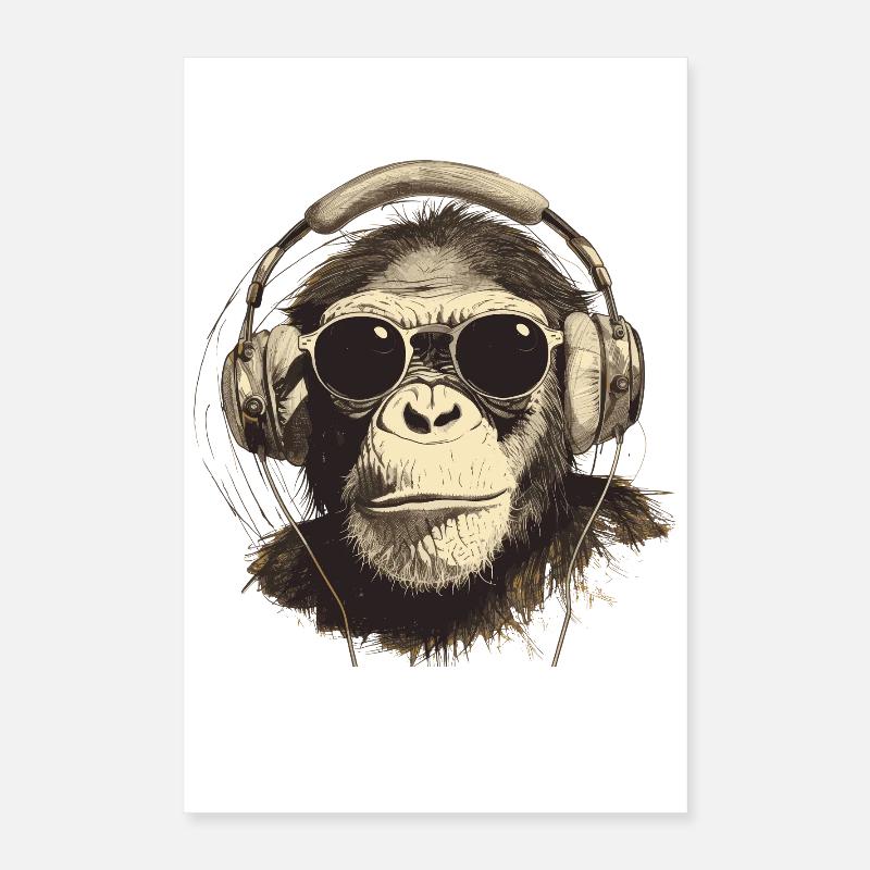 Cooler Affe mit Kopfhörer und Sonnenbrille Poster 40x60 cm