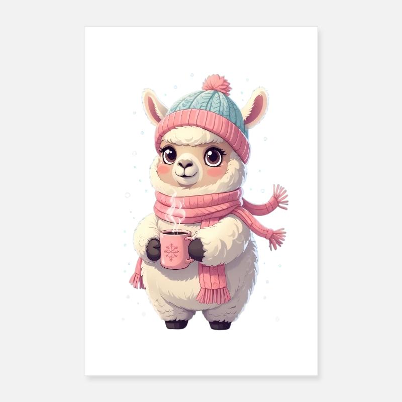 Winterlama mit Tee Poster 40x60 cm