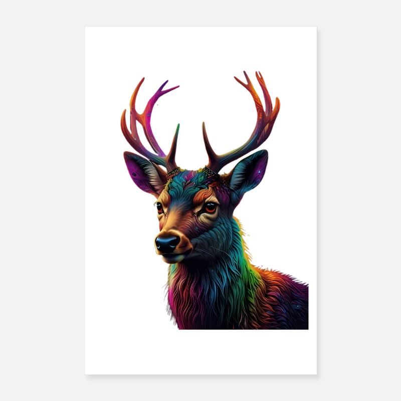 Rainbow Deer Head Art Print Poster 16" x 24" (40x60 cm)