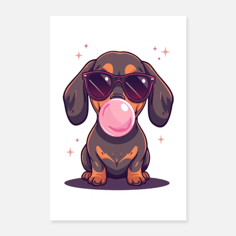 Dachshund with sunglasses and chewing gum Poster 16" x 24" (40x60 cm)