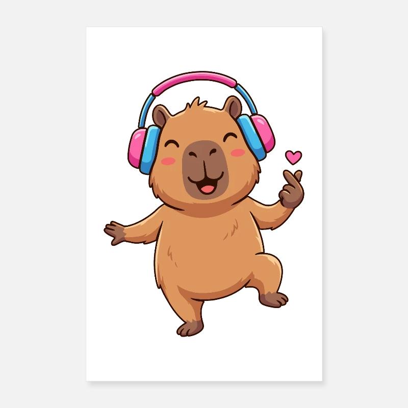 Cute Capybara Listening to Music & Dance Poster 16" x 24" (40x60 cm)