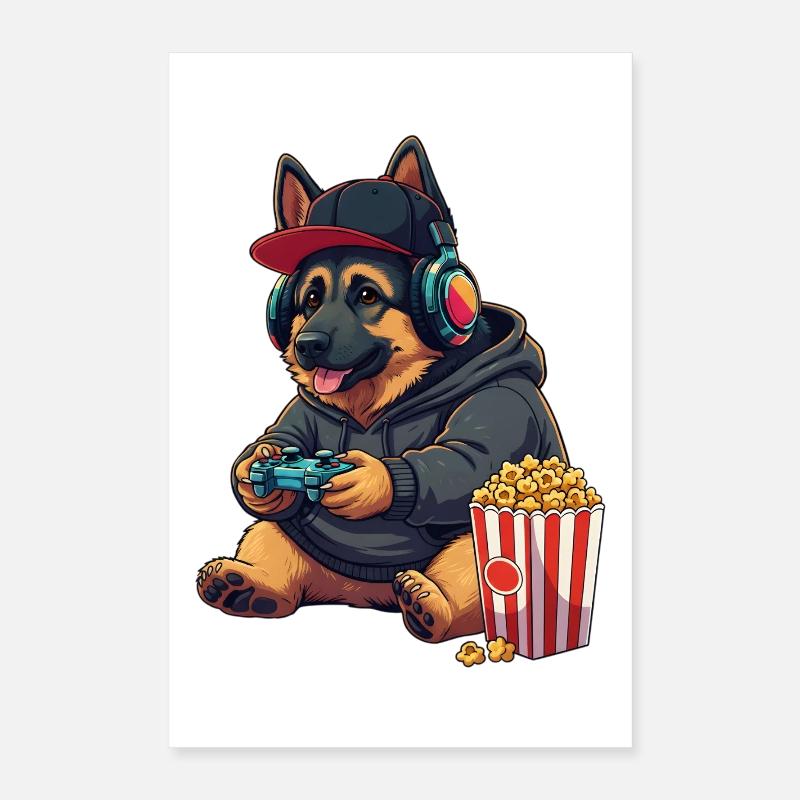 Deutscher Schäferhund mit Popcorn Poster 40x60 cm