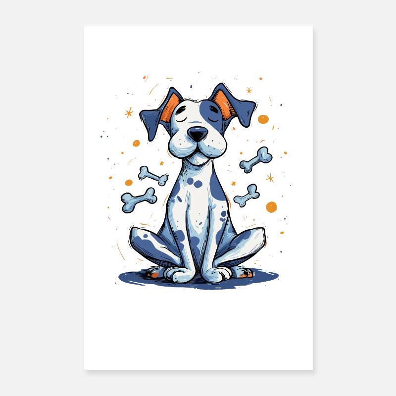 Blauer Hund Cartoon mit Knochen Poster 40x60 cm