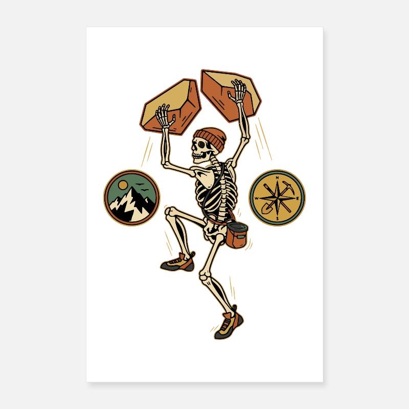 Skeleton Climber Adventure Mountains Compass Poster 16" x 24" (40x60 cm)