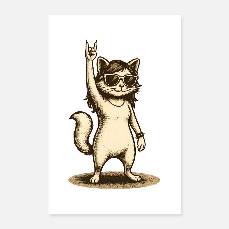 Chat de pierre avec lunettes de soleil Signe de la main Poster 40 x 60 cm