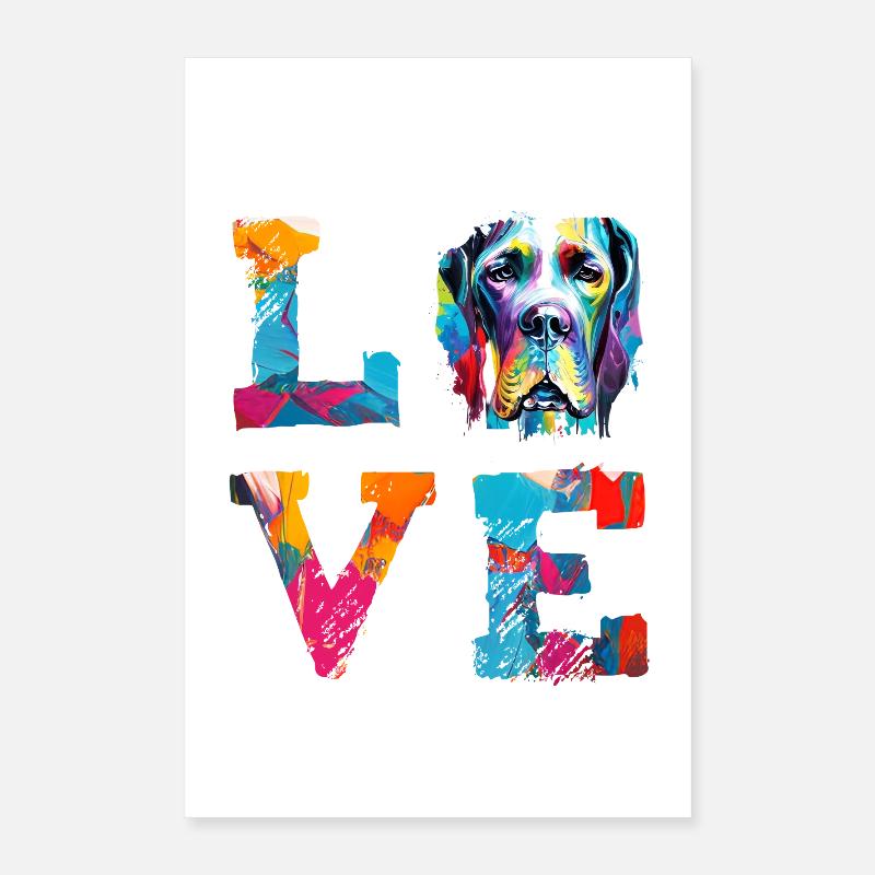 Great Dane Love Colorful Abstract Paint Splatter Poster 16" x 24" (40x60 cm)