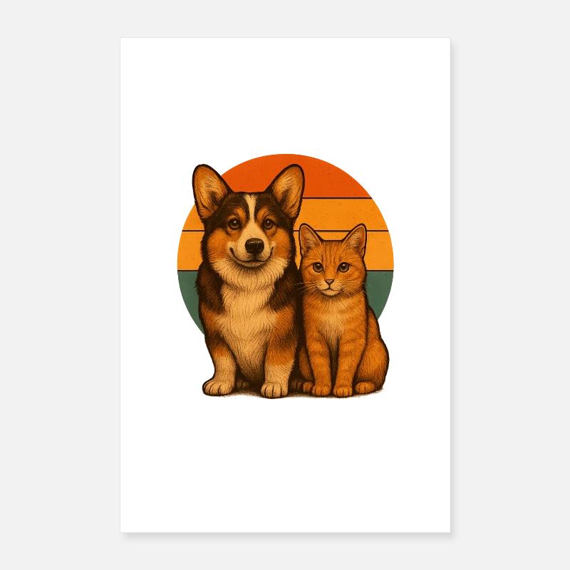 Corgi et chat Poster 40 x 60 cm