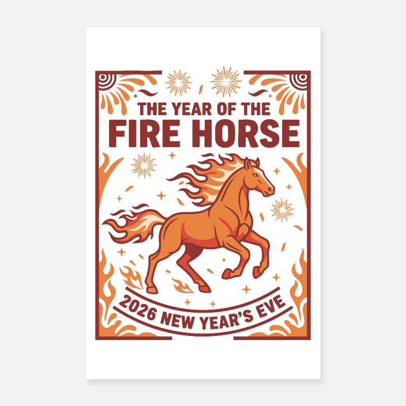 Année de la célébration du cheval de feu du réveillon du Nouvel An 2026 Poster 40 x 60 cm