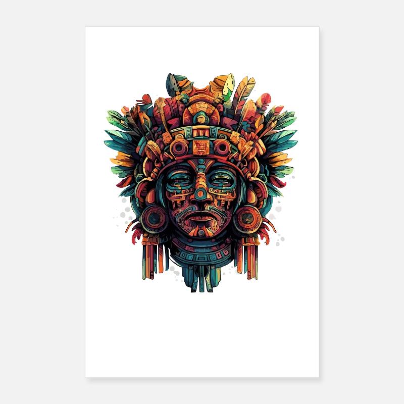 Aztec Mask with Feathers Poster 16" x 24" (40x60 cm)