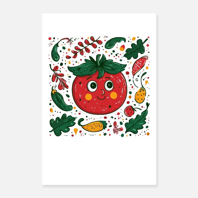 Fröhliche Tomate im Gartendesign Poster 40x60 cm