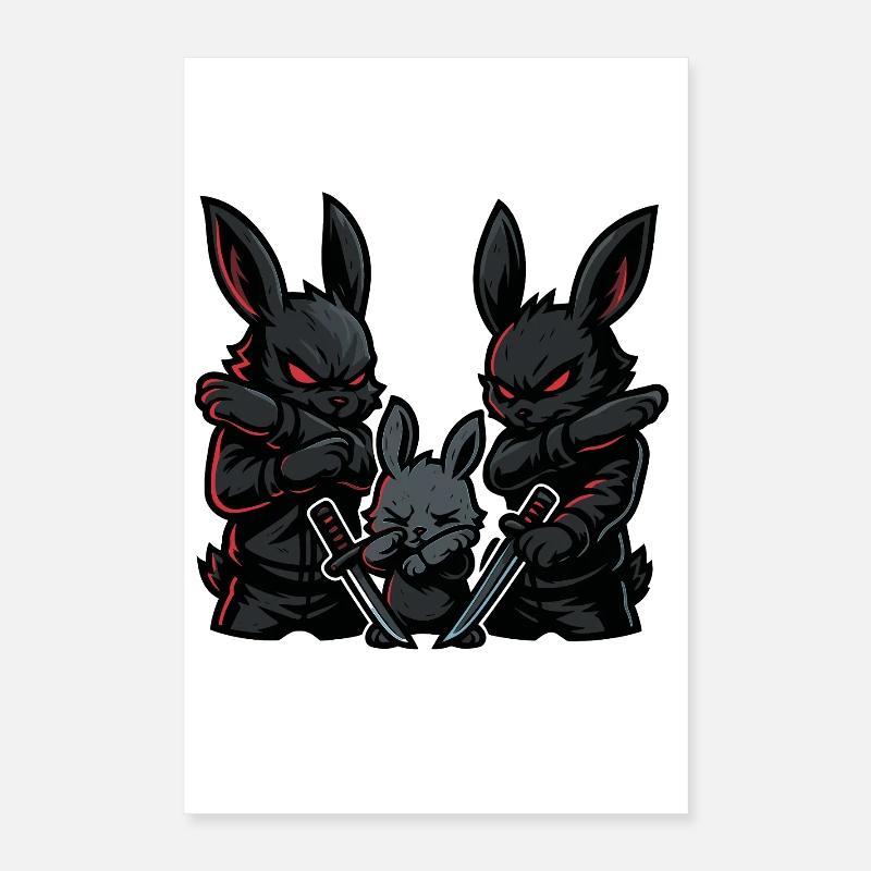 Easter Bunny Ninja Dabbing, Bunny with Katanas Poster 16" x 24" (40x60 cm)