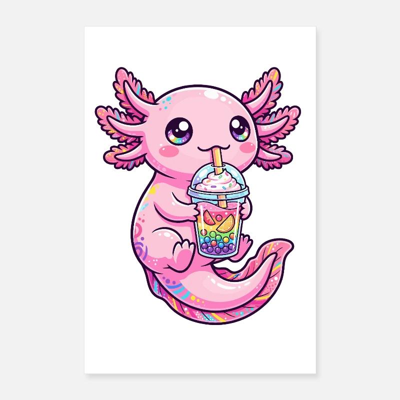 Pink Axolotl Boba Tea  Poster 16" x 24" (40x60 cm)
