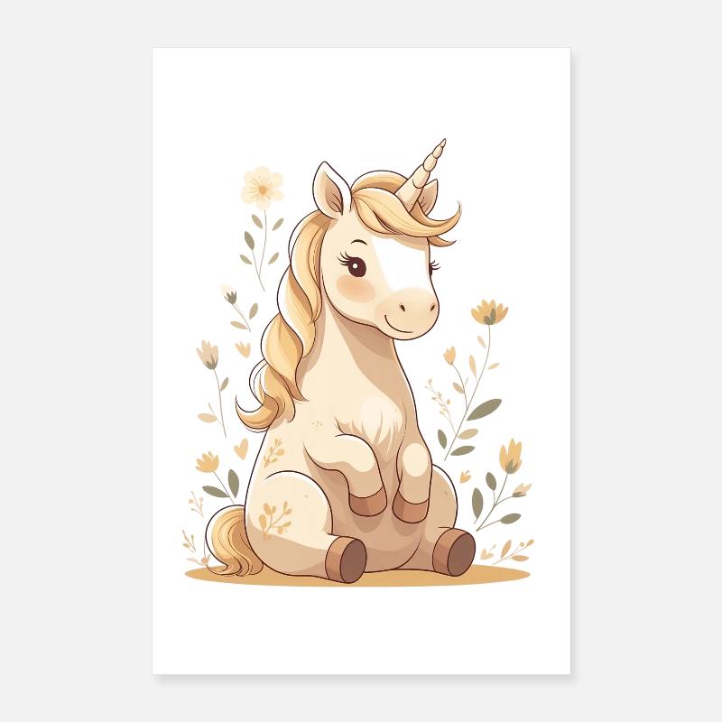 Licorne délicate dans la forêt de fleurs Poster 40 x 60 cm