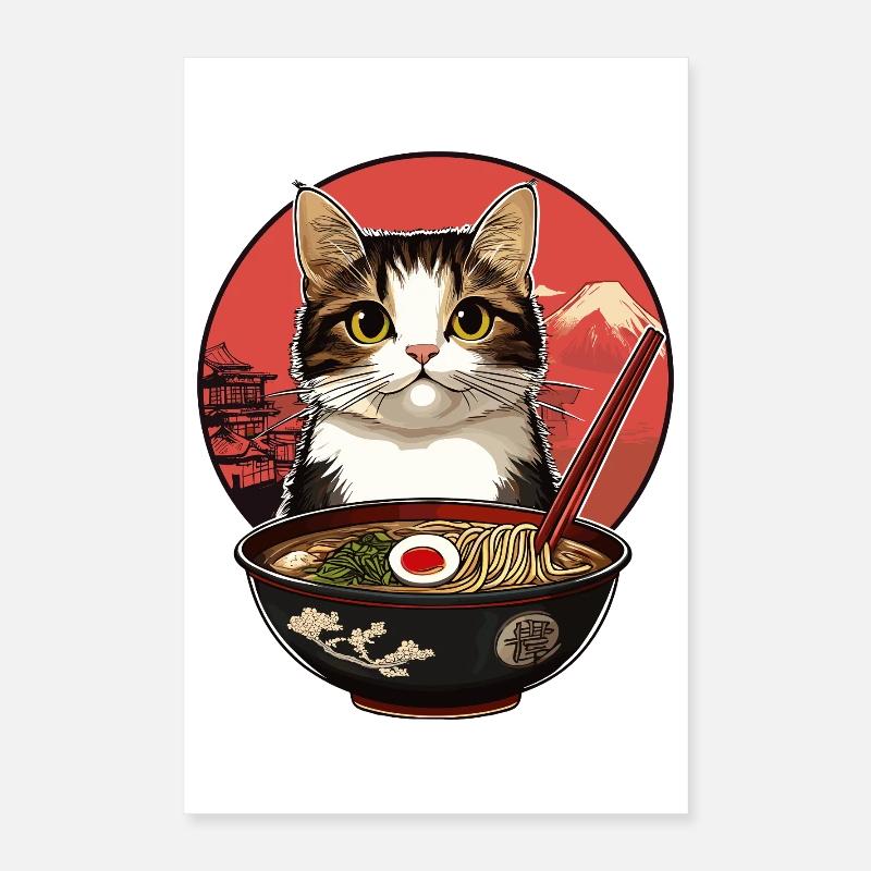 Chats avec des ramen Poster 40 x 60 cm