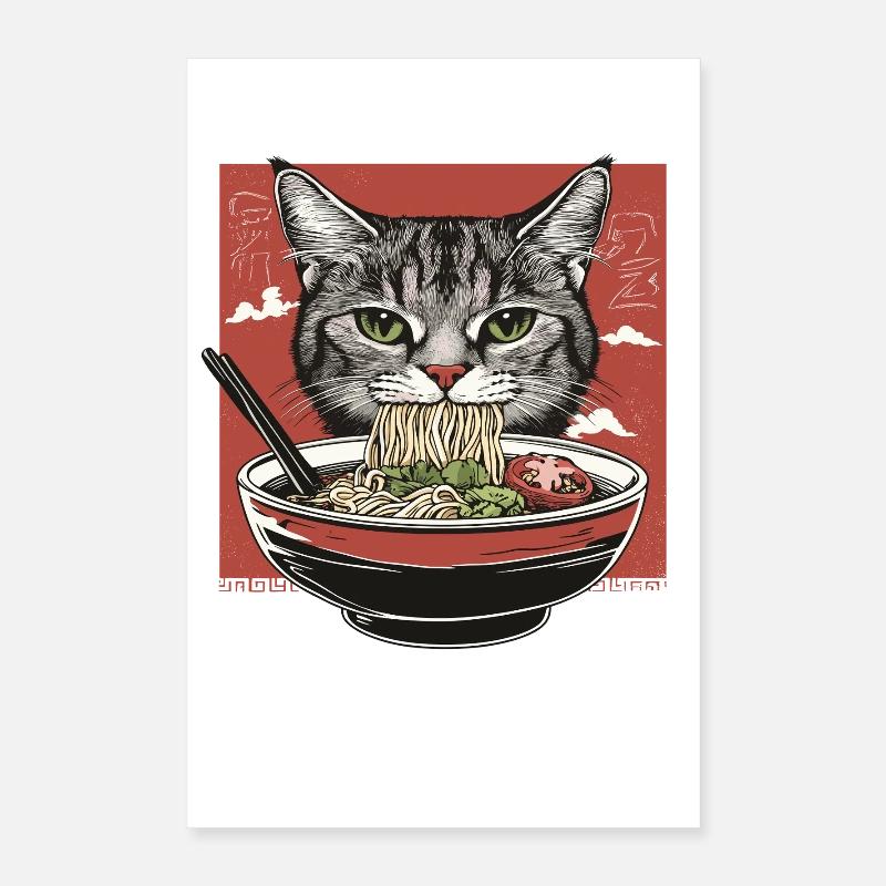 Katze mit Ramen Poster 40x60 cm