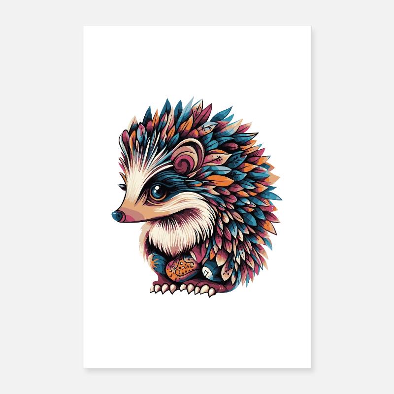 hérisson coloré - Poster 40 x 60 cm - blanc