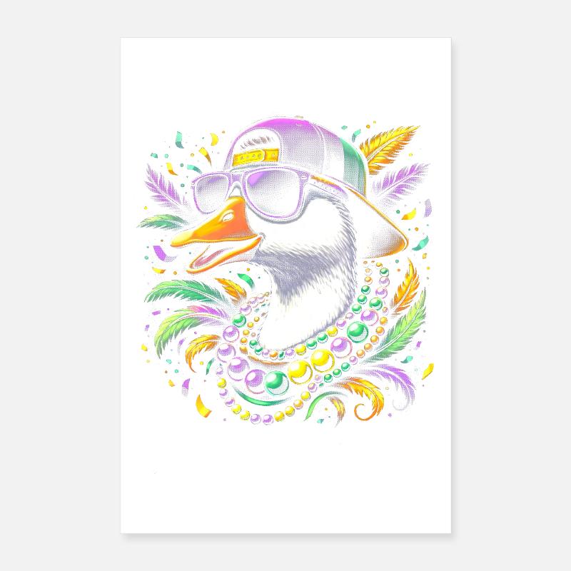 Hipster Gans  mit Perlenkette Mardi Gras Poster 40x60 cm