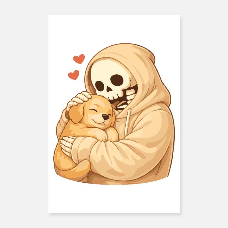 Cozy skeleton with puppy – security Poster 16" x 24" (40x60 cm)