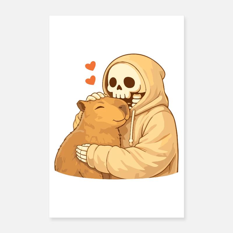 Cozy Skeleton with Capybara – Security Poster 16" x 24" (40x60 cm)