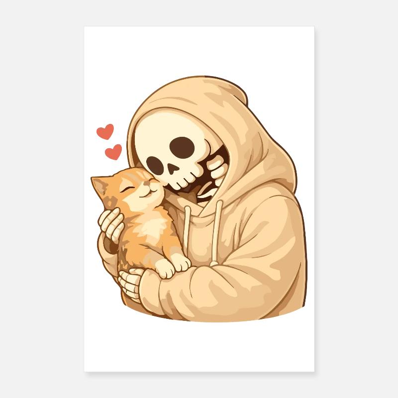 Squelette douillet avec chat – sécurité Poster 40 x 60 cm